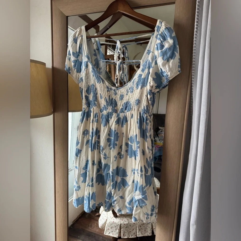 Blue Floral Gauze Mini Dress medium